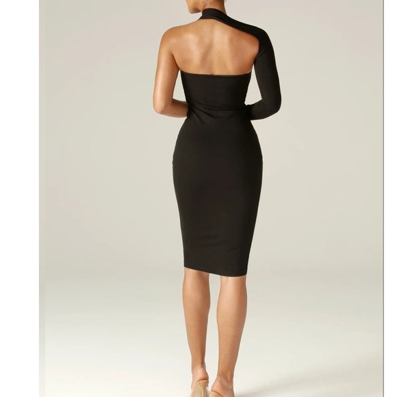 Alieva One Shoulder Midi Dress Womens XL Black Asymmetric Long Sleeve Cutout - Picture 3 of 13